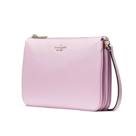 New Kate Spade Leila Pebble Leather Triple Gusset Crossbody Quartz Pink - Picture 2 of 5